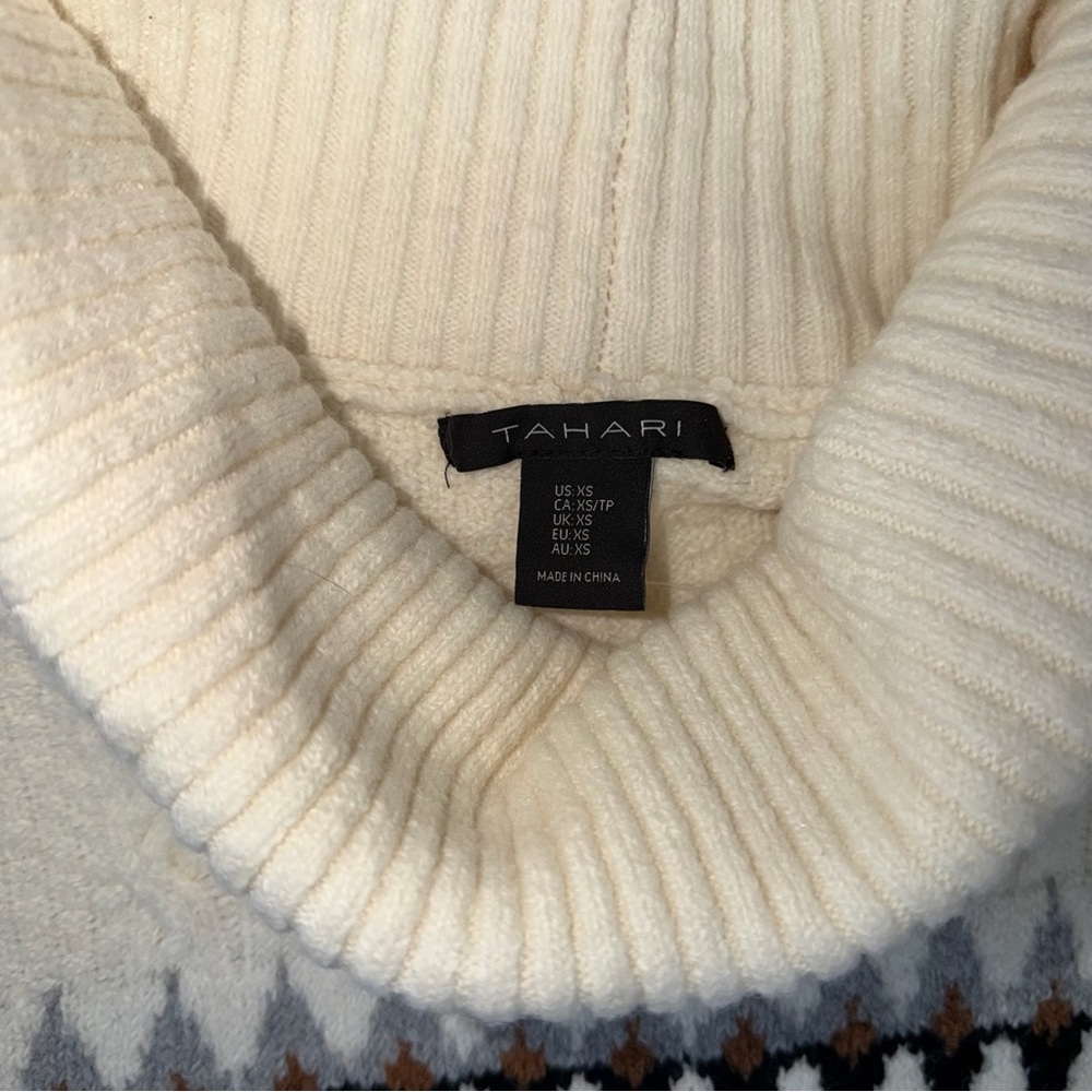 Tahari Fair Isle Turtleneck Sweater Ivory Knit XS Cozy Winter Oversized - Picture 5 of 9